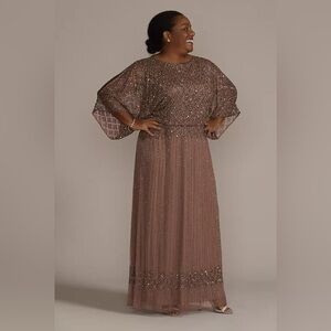 Pisarro Nights Pink Gown with Dolman Sleeves and Crew Neck